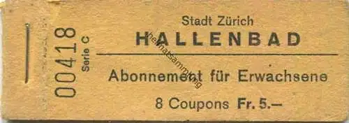 Schweiz -Stadt Zürich - Hallenbad - Abonnement Heft für Erwachsene mit noch einem Coupon