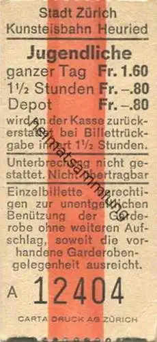 Schweiz - Kunsteisbahn Heuried - Jugendliche - Eintrittskarte 1971