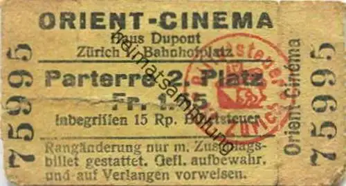 Schweiz - Orient Cinema Haus Dupont Zürich Bahnhofplatz - Kinokarte