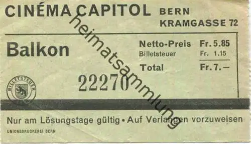 Schweiz - Bern - Cinema Capitol Kramgasse 72 - Kinokarte