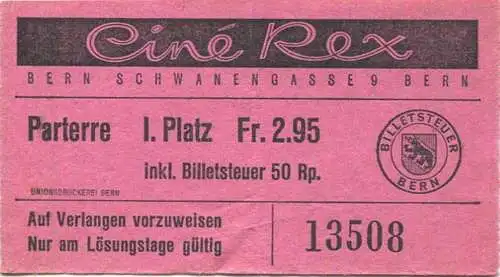 Schweiz - Bern - Ciné Rex Schwanengasse 9 - Kinokarte