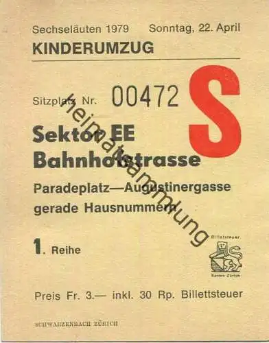 Schweiz - Zürich - Sechseläuten - Kinderumzug - Eintrittskarte 1979