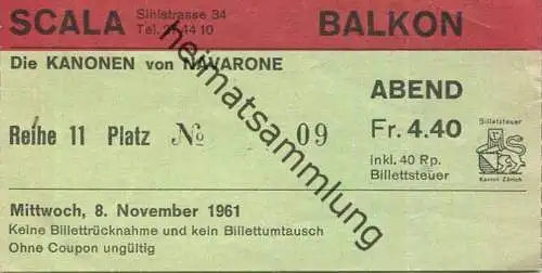 Schweiz - Zürich - Scala - Kino - Sihlstrasse 34 - Kinokarte 1961