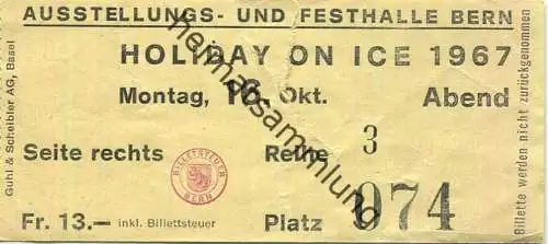 Schweiz - Bern - Ausstellungs- und Festhalle - Holiday on Ice 1967 - Eintrittskarte
