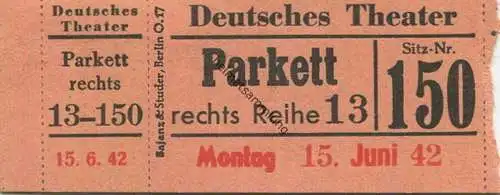 Deutschland - Berlin - Deutsches Theater - Eintrittskarte 1942