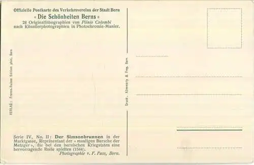 Simonbrunnen in der Marktgasse - Offizielle Postkarte des Verkehrsvereins der Stadt Bern - Verlag Franco-Suisse Edition