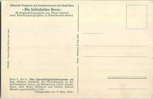Gerechtigkeitsbrunnen in der Gerechtigkeitsgasse - Offizielle Postkarte des Verkehrsvereins der Stadt Bern