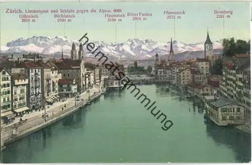 Zürich - Limmatquai und Schipfe gegen die Alpen - Verlag Rathe-Fehlmann Basel