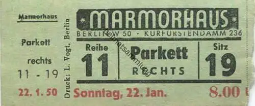 Deutschland - Berlin - Marmorhaus Kurfürstendamm 236 - Kino Eintrittskarte 1950