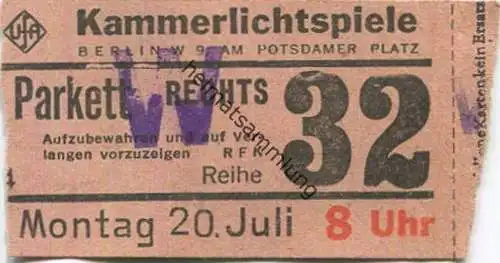 Deutschland - Kammerlichtspiele - Berlin am Potsdamer Platz - Eintrittskarte Parkett