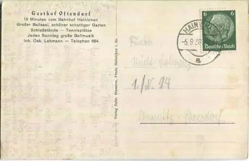 Hainichen - Gasthof Ottendorf - Inhaber Oskar Lehmann - Verlag Gebr. Riemann Hainichen