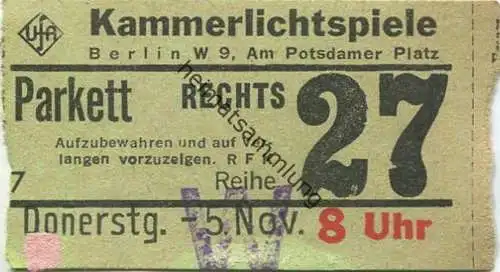 Deutschland - Kammerlichtspiele - Berlin am Potsdamer Platz - Eintrittskarte Parkett