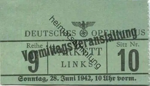 Deutschland - Berlin - Deutsches Opernhaus - Eintrittskarte 1942