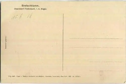Breitachklamm - Oberstdorf-Tiefenbach - Verlag J. Heimhuber Hofphotograph Sonthofen 1912