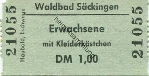 Deutschland - Waldbad Säckingen - Eintrittskarte Erwachsene mit Kleiderkästchen