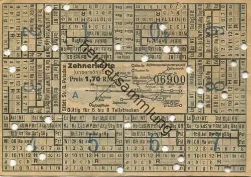 Deutschland - Potsdam - Städt. Str. B. Potsdam - Strassenbahn-Fahrkarte Zehnerkarte - gültig für 5 bis 6 Teilstrecken 1,