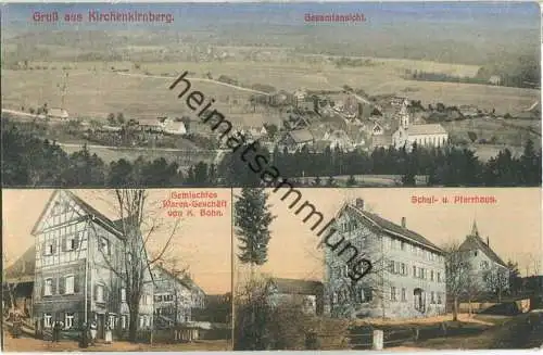 Kirchenkirnberg - Gesamtansicht - Schule und Pfarrhaus - Gemischtes Waren-Geschäft K. Bohn