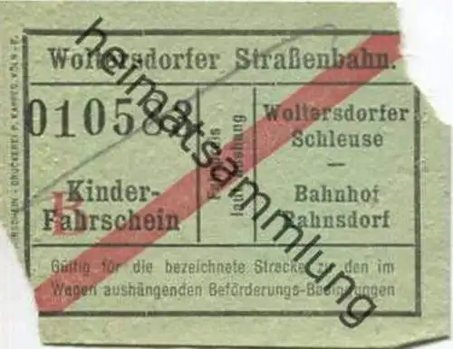 Deutschland - Woltersdorf - Woltersdorfer Strassenbahn - Fahrschein Wolterdorfer Schleuse Bahnhof Rahnsdorf - Kinderfahr