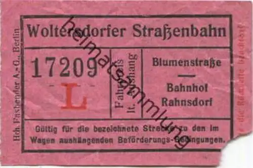 Deutschland - Woltersdorf - Woltersdorfer Strassenbahn - Fahrschein Blumenstrasse Bahnhof Rahnsdorf - rückseitig Werbung