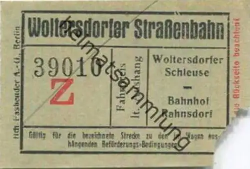 Deutschland - Woltersdorf - Woltersdorfer Strassenbahn - Fahrschein Wolterdorfer Schleuse Bahnhof Rahnsdorf - rückseitig