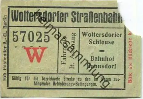 Deutschland - Woltersdorf - Woltersdorfer Strassenbahn - Fahrschein Wolterdorfer Schleuse Bahnhof Rahnsdorf - rückseitig