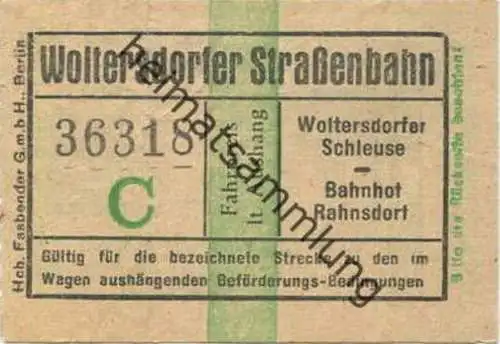 Deutschland - Woltersdorf - Woltersdorfer Strassenbahn - Fahrschein Wolterdorfer Schleuse Bahnhof Rahnsdorf