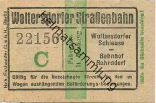 Deutschland - Woltersdorf - Woltersdorfer Strassenbahn - Fahrschein Wolterdorfer Schleuse Bahnhof Rahnsdorf