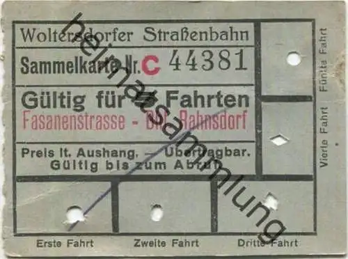 Deutschland - Woltersdorf - Woltersdorfer Strassenbahn - Sammelkarte Gültig für 5 Fahrten - Fasanenstrasse Bahnhof Rahns