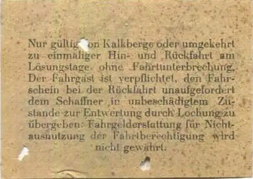 Deutschland - Schöneiche Kalkberge - Schöneicher und Kalkberger Strassenbahn - Rückfahrschein Rüdersdorf Friedrichshagen