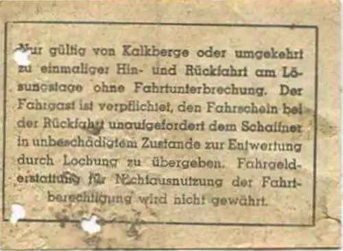 Deutschland - Schöneiche Kalkberge - Schöneicher und Kalkberger Strassenbahn - Rückfahrschein Rüdersdorf Friedrichshagen