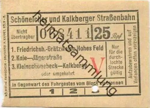 Deutschland - Schöneiche Kalkberge - Schöneicher und Kalkberger Strassenbahn - Fahrschein 25Rpf. - 1. Friedrichshagen Gr