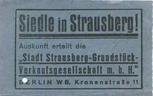 Deutschland - Strausberg - Strausberger Eisenbahn Aktiengesellschaft - Ganze Strecke Fahrschein RM 0.30