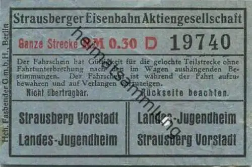 Deutschland - Strausberg - Strausberger Eisenbahn Aktiengesellschaft - Ganze Strecke Fahrschein RM 0.30