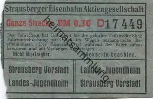 Deutschland - Strausberg - Strausberger Eisenbahn Aktiengesellschaft - Ganze Strecke Fahrschein RM 0.30