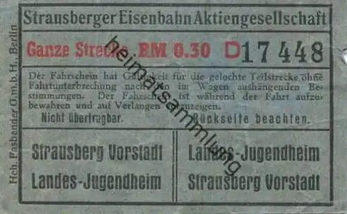 Deutschland - Strausberg - Strausberger Eisenbahn Aktiengesellschaft - Ganze Strecke Fahrschein RM 0.30