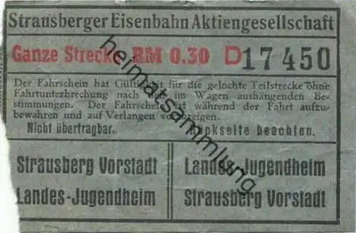 Deutschland - Strausberg - Strausberger Eisenbahn Aktiengesellschaft - Ganze Strecke Fahrschein RM 0.30