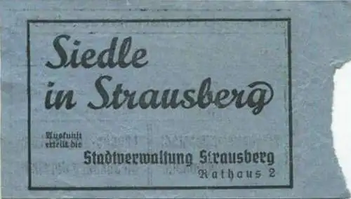 Deutschland - Strausberg - Strausberger Eisenbahn Aktiengesellschaft - Ganze Strecke Fahrschein RM 0.30