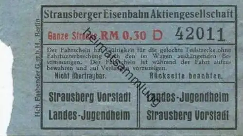 Deutschland - Strausberg - Strausberger Eisenbahn Aktiengesellschaft - Ganze Strecke Fahrschein RM 0.30