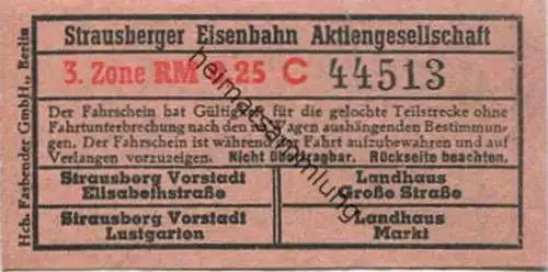 Deutschland - Strausberg - Strausberger Eisenbahn Aktiengesellschaft - Fahrschein 3. Zone RM 0,25