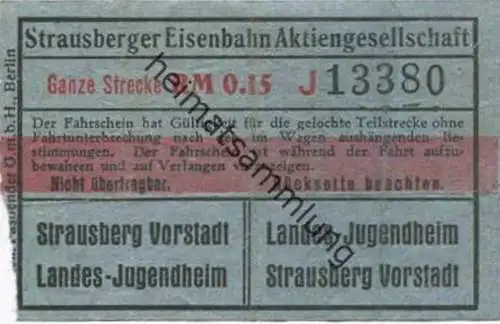 Deutschland - Strausberg - Strausberger Eisenbahn Aktiengesellschaft - Ganze Strecke Fahrschein RM 0.15