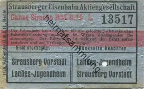 Deutschland - Strausberg - Strausberger Eisenbahn Aktiengesellschaft - Ganze Strecke Fahrschein RM 0.15