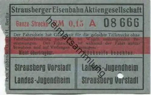 Deutschland - Strausberg - Strausberger Eisenbahn Aktiengesellschaft - Ganze Strecke Fahrschein RM 0.15