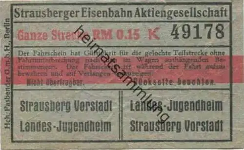 Deutschland - Strausberg - Strausberger Eisenbahn Aktiengesellschaft - Ganze Strecke Fahrschein RM 0.15