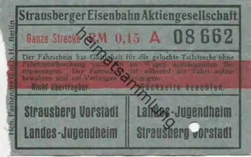 Deutschland - Strausberg - Strausberger Eisenbahn Aktiengesellschaft - Ganze Strecke Fahrschein RM 0.15