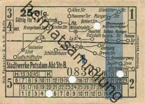 Deutschland - Potsdam - Stadtwerke Potsdam - Abt. Verkehrsbetriebe - Fahrschein 25Rpf. 5-6 Teilstrecken - rückseitig Wer