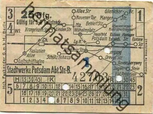 Deutschland - Potsdam - Stadtwerke Potsdam - Abt. Verkehrsbetriebe - Fahrschein 25Rpf. 5-6 Teilstrecken - rückseitig Wer