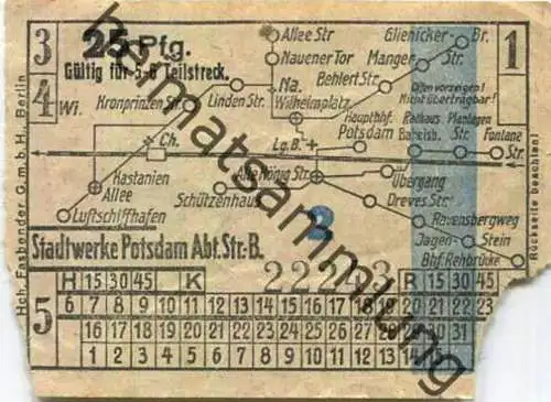 Deutschland - Potsdam - Stadtwerke Potsdam - Abt. Verkehrsbetriebe - Fahrschein 25Rpf. 5-6 Teilstrecken - rückseitig Wer