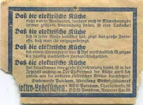 Deutschland - Potsdam - Stadtwerke Potsdam - Abt. Verkehrsbetriebe - Fahrschein 25Rpf. 5-6 Teilstrecken - rückseitig Wer