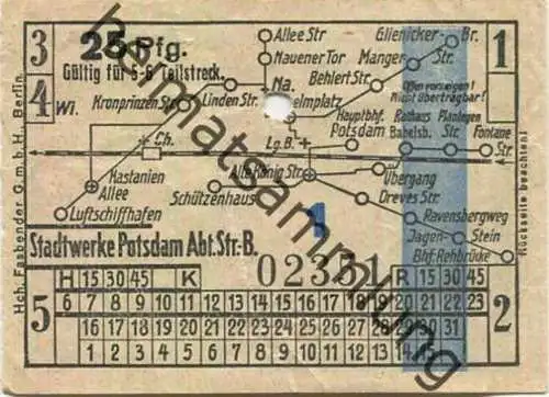 Deutschland - Potsdam - Stadtwerke Potsdam - Abt. Verkehrsbetriebe - Fahrschein 25Rpf. 5-6 Teilstrecken - rückseitig Wer