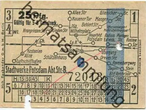 Deutschland - Potsdam - Stadtwerke Potsdam - Abt. Verkehrsbetriebe - Fahrschein 25Rpf. 5-6 Teilstrecken - rückseitig Wer